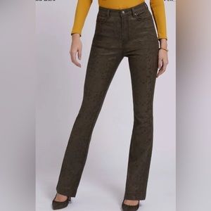 GUESS Snake Print High Rise Boot Cut pop 70’s Coated Pants/Jeans Green Sz 30 NWT